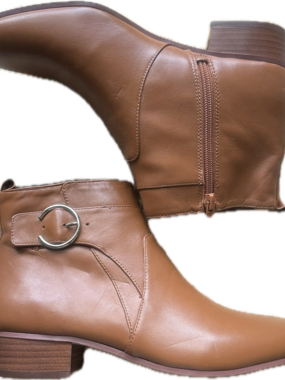 Nine West Tan Genuine Leather- Ankle Booties with Round Buckle
